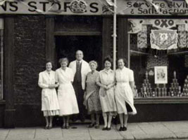 Photo 4  - Outside Buxton's Store: June Walker, ??, Sid Buxton, Sid’s Mother, Miss Burns, Vi Russel