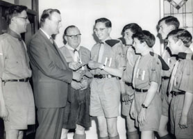 Photo 3  - The 1st Normanby Methodist Scout Troop - 
Left to Right: Colin Brown, Norman Tranter, Noah Kay, Derek Hardwick, -  Richard Tye, John Clark, Malcolm Spencer,  David Wright 
