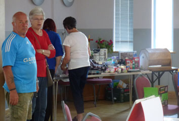 Photo 3  - 2018 Exhibition - Preparing the Tombola - Judith Darlington and Helen Lees - Barbara Greenmon