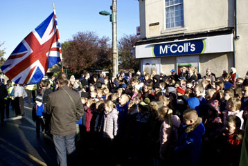 Photo 12  - 2016 Normanby Remembrance Day - 
Union Flag Flies Over Crowd of Children