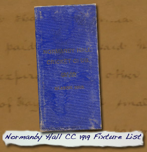 Normanby Hall CC 1919 Fixture List – Cover
 - Click On This for Larger Image
       (Opens in New Window)