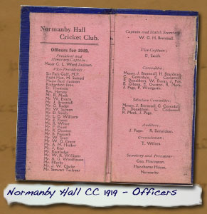 Normanby Hall CC 1919 Fixture List – Officers
 - Click On This for Larger Image
       (Opens in New Window)